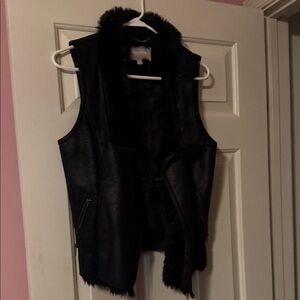 Banana Republic Midnight Black Fur-Trimmed Vest